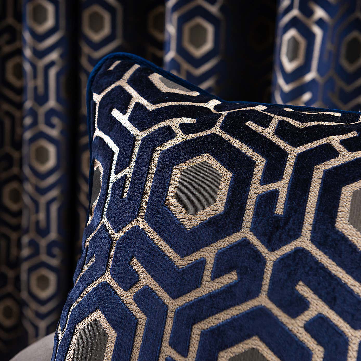 Geo Cut Navy Velvet Cushion