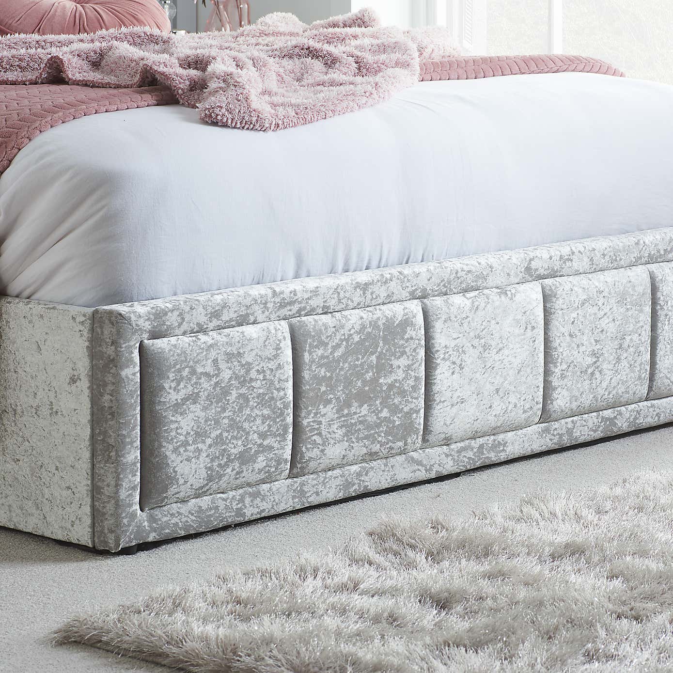 Hannover Steel Crushed Velvet Ottoman Bed
