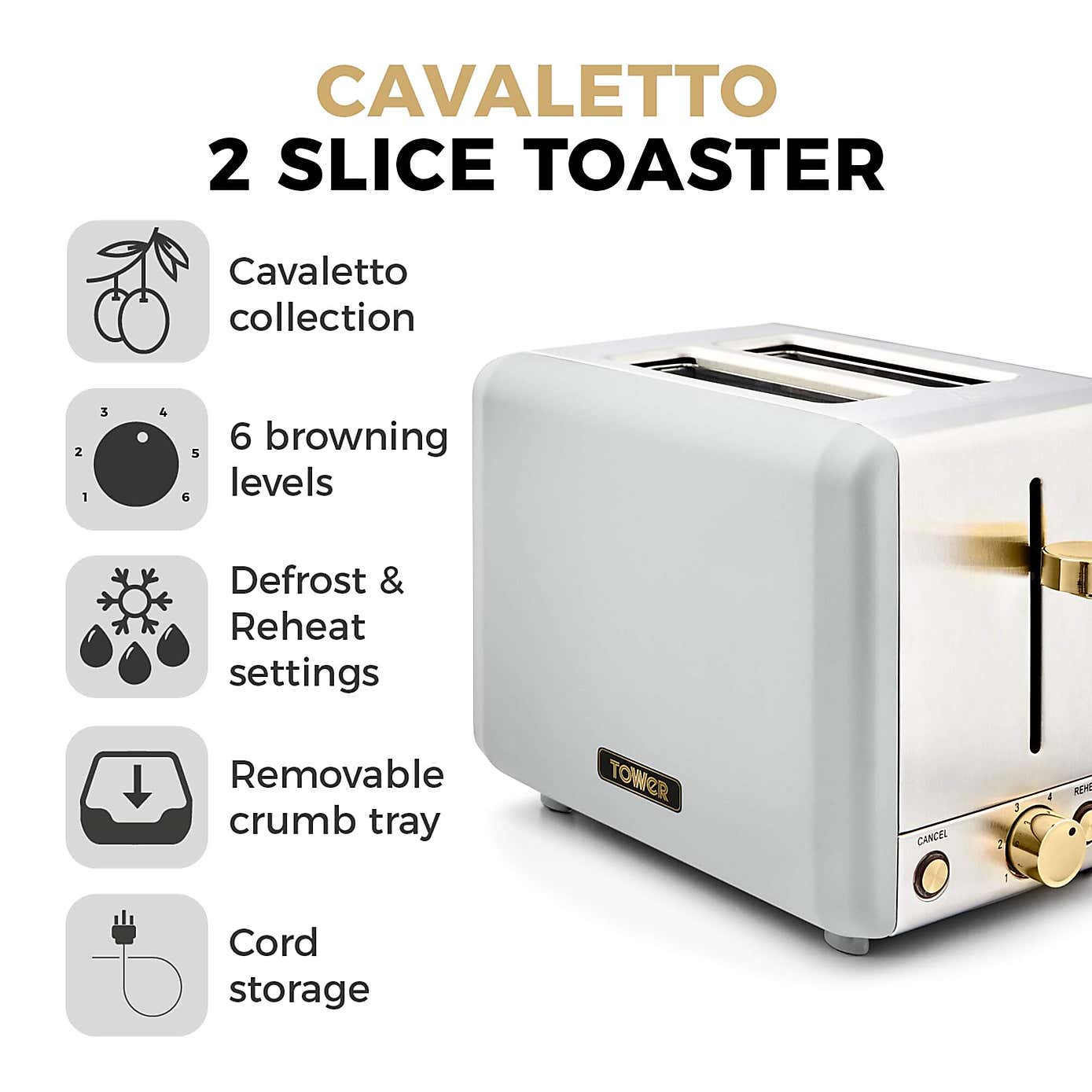 TOWER Cavaletto 2 Slice Toaster