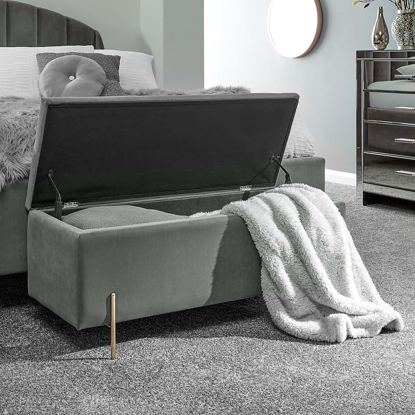 Mystica Velour Ottoman Storage Bench