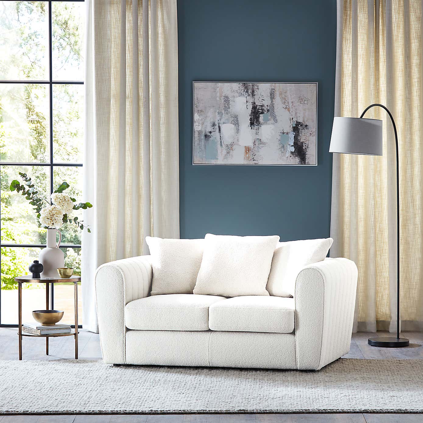 Blake Cosy Sherpa Quilted Arm 2 Seater Sofa Ivory