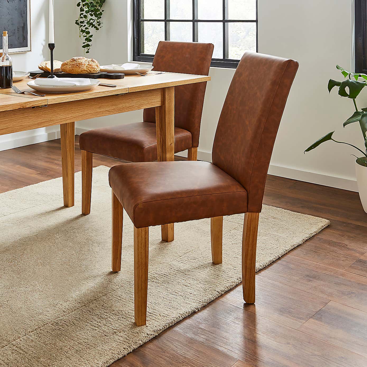 Hugo Set of 2 Dining Chairs, Distressed Faux Leather