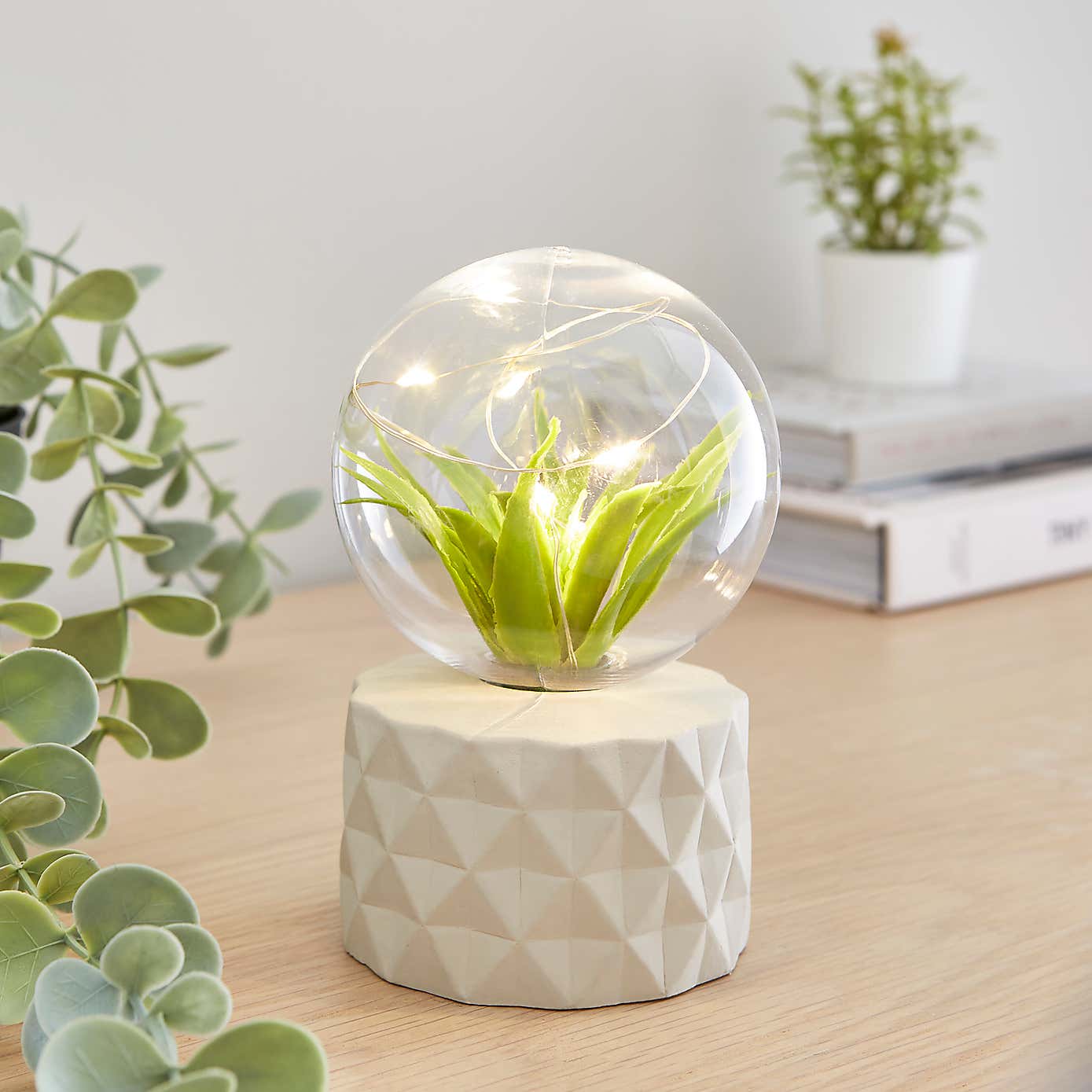 Faux Terrarium Geometric Battery Lamp