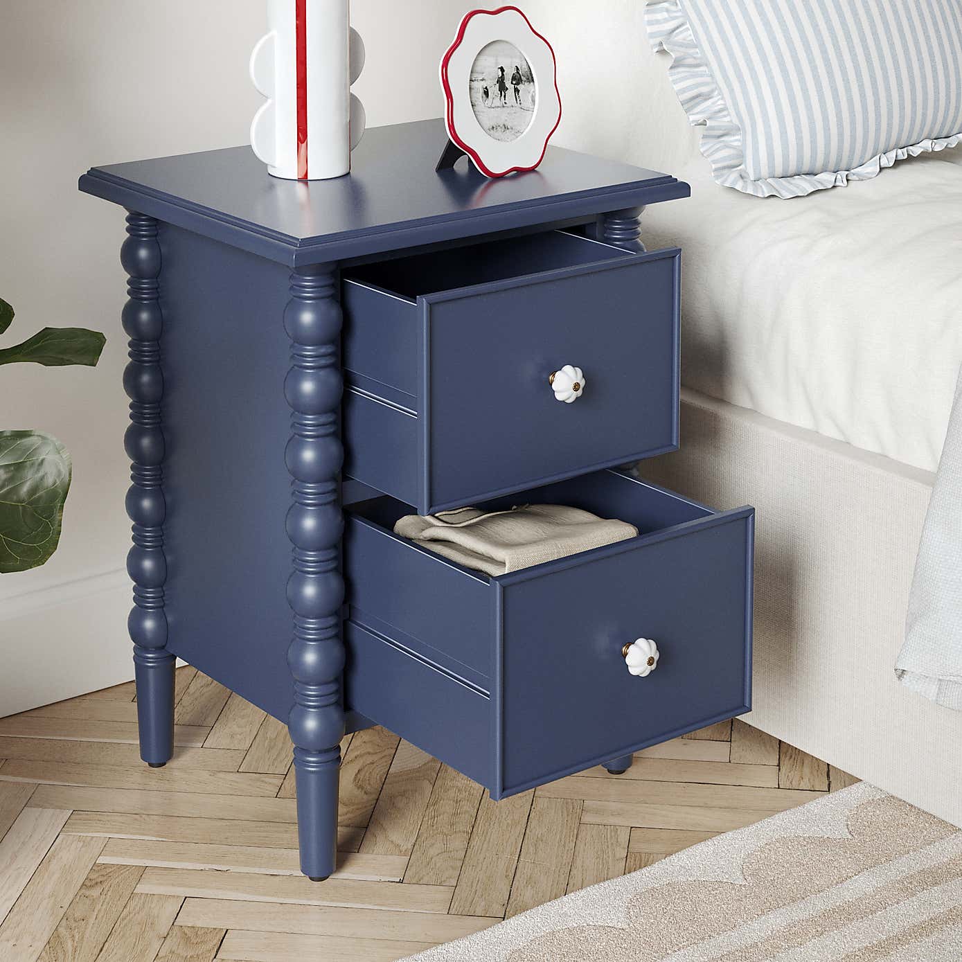 Pippin 2 Drawer Bedside Table, Navy