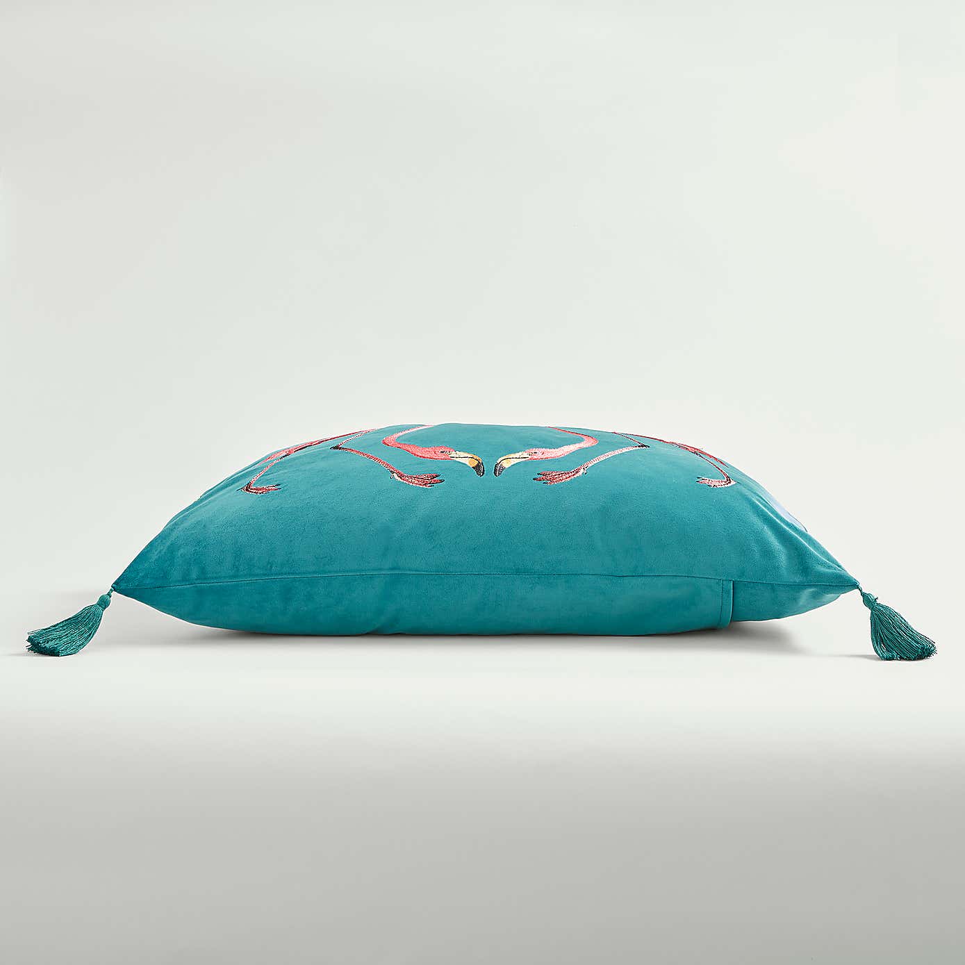 Flamingo Teal Embroidered Cushion