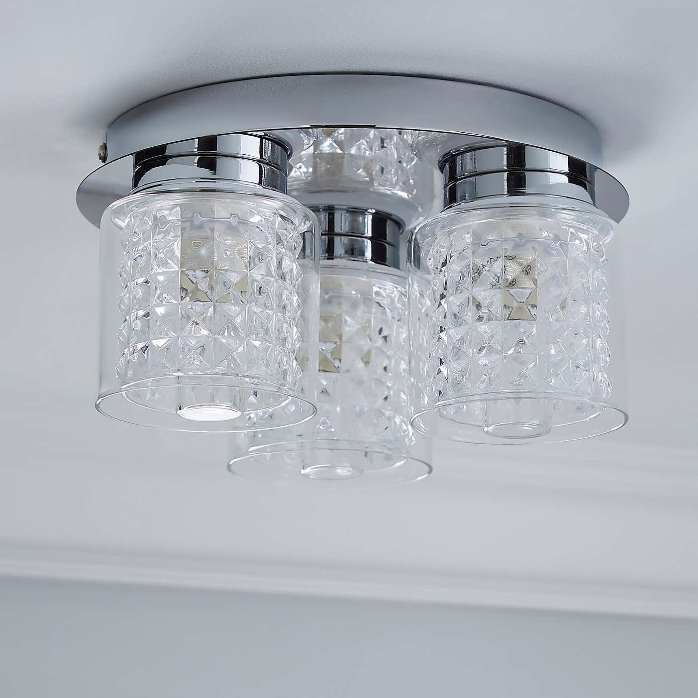 HyLighton 3 Light Glass Bathroom Flush Ceiling Fitting