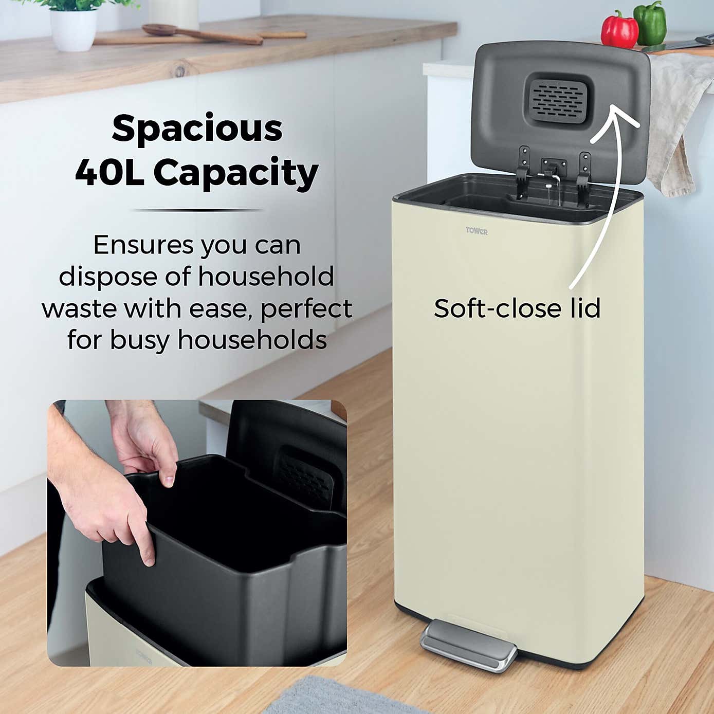 Tower 40L Rectangular Pedal Bin