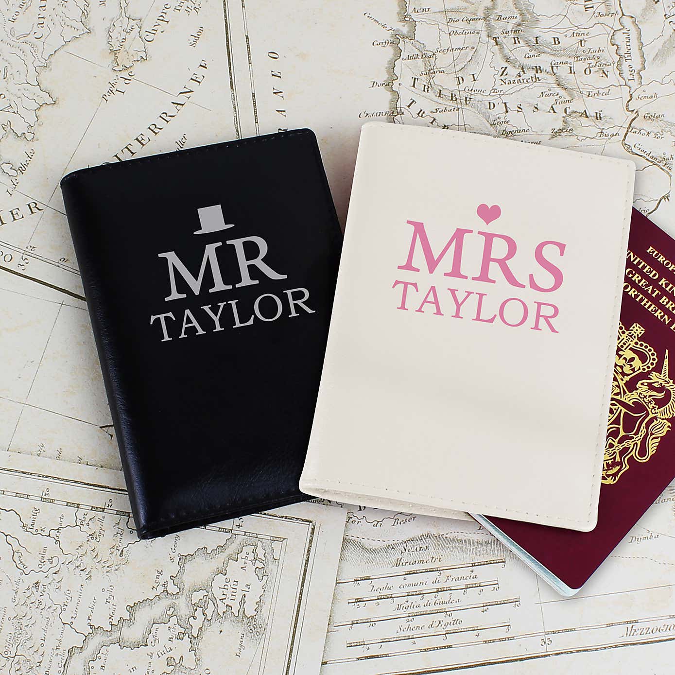 Personalised Set of 2 Mr and Mrs Leather Passport Holders
