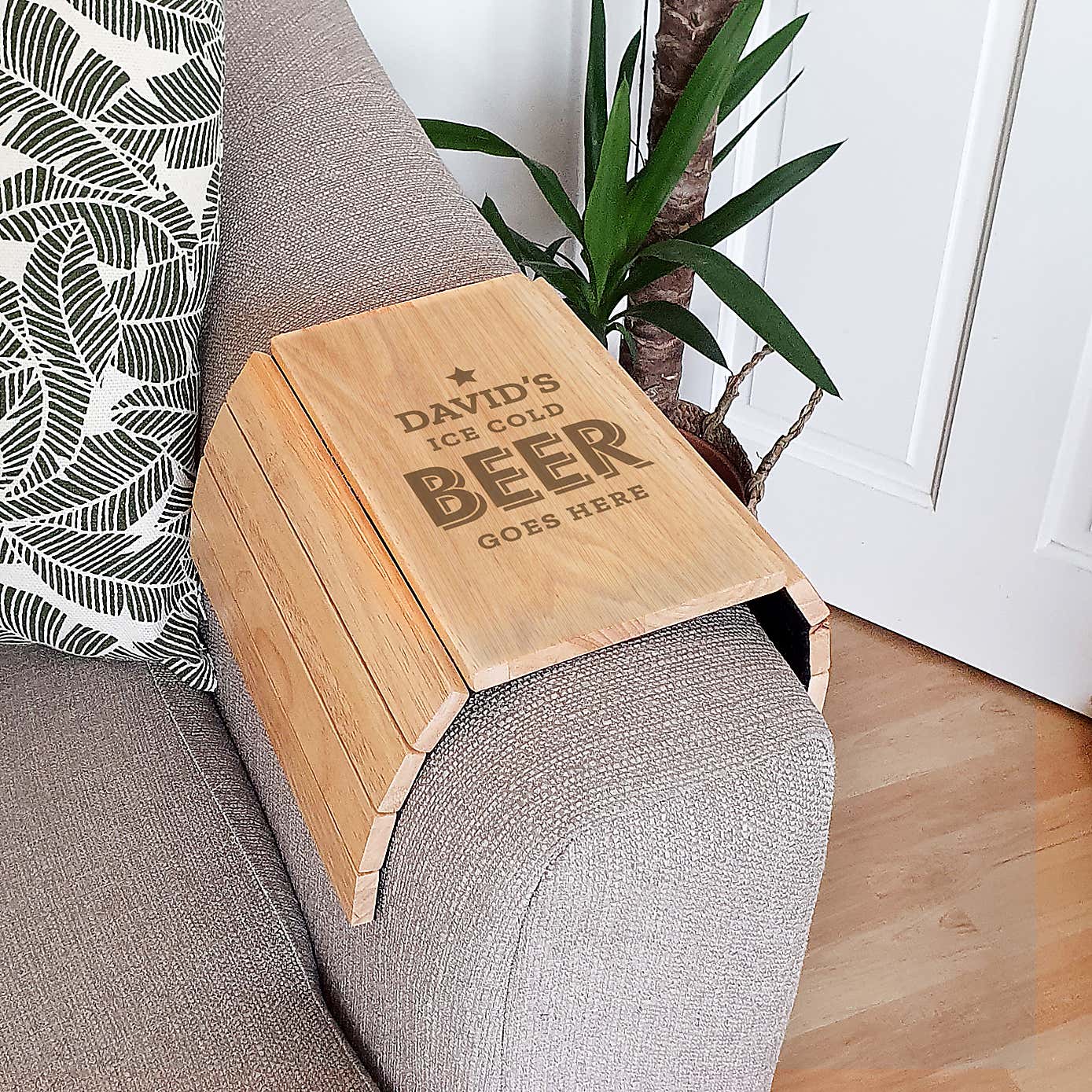 Personalised Beer Goes Here Wooden Sofa Tray