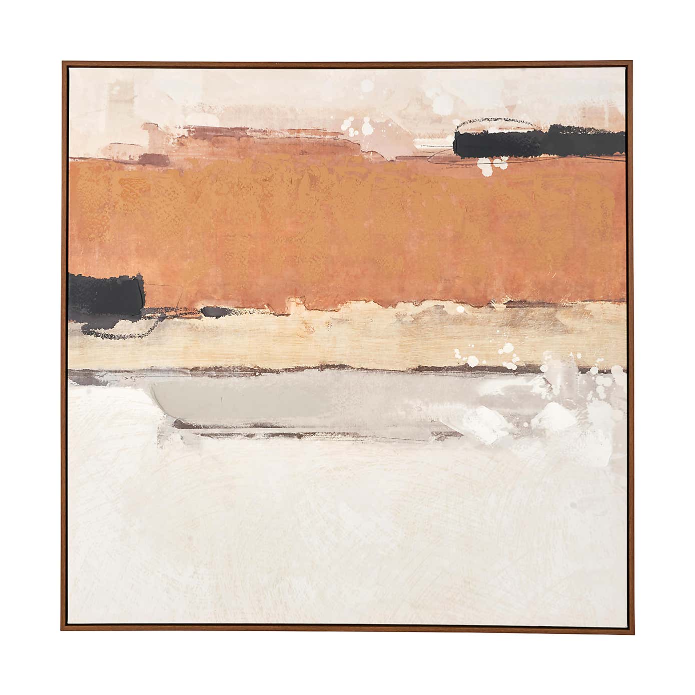 White & Terracotta Abstract Oak Effect Framed Canvas