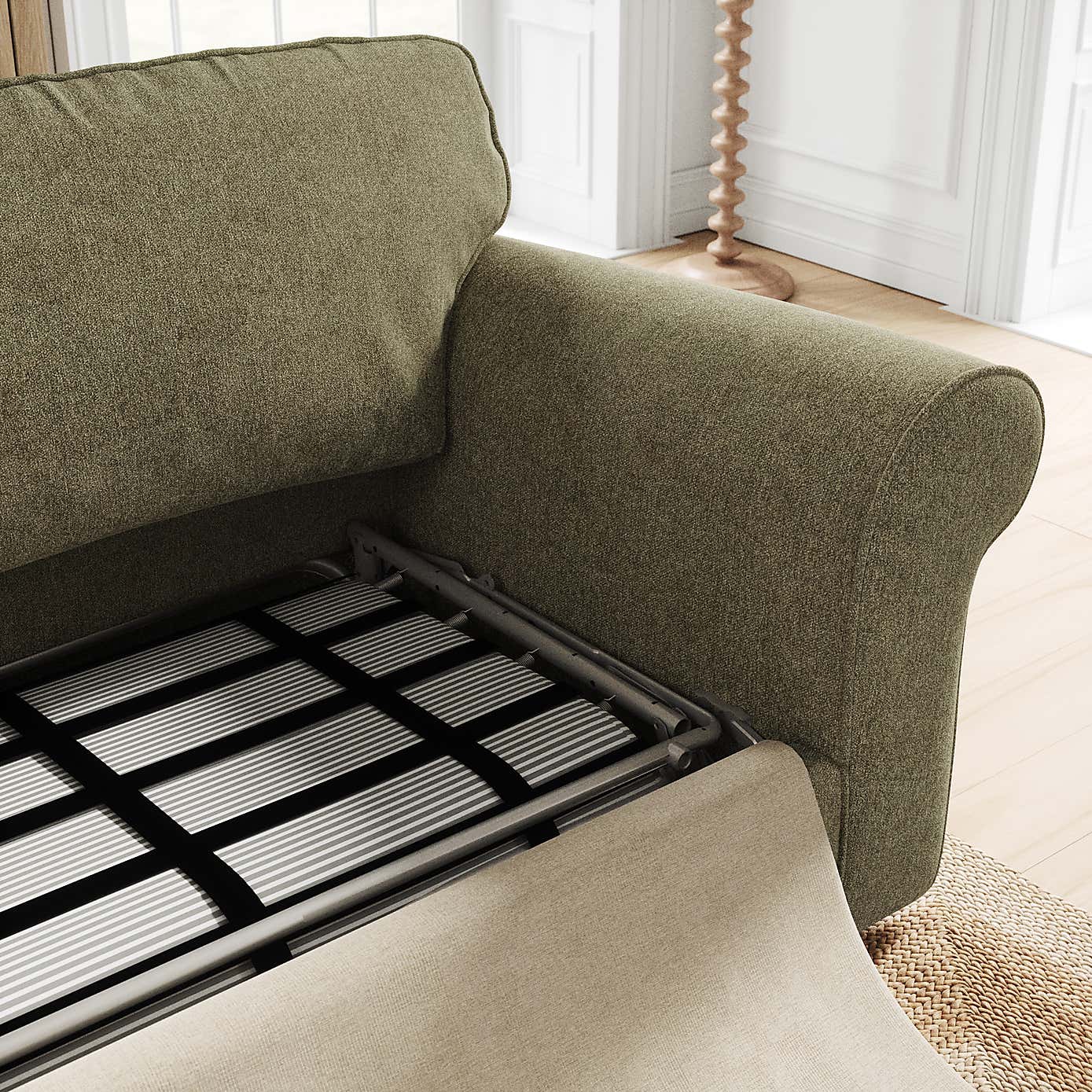 Return - Flori Soft Chenille 2 Seater Sofa Bed, Olive