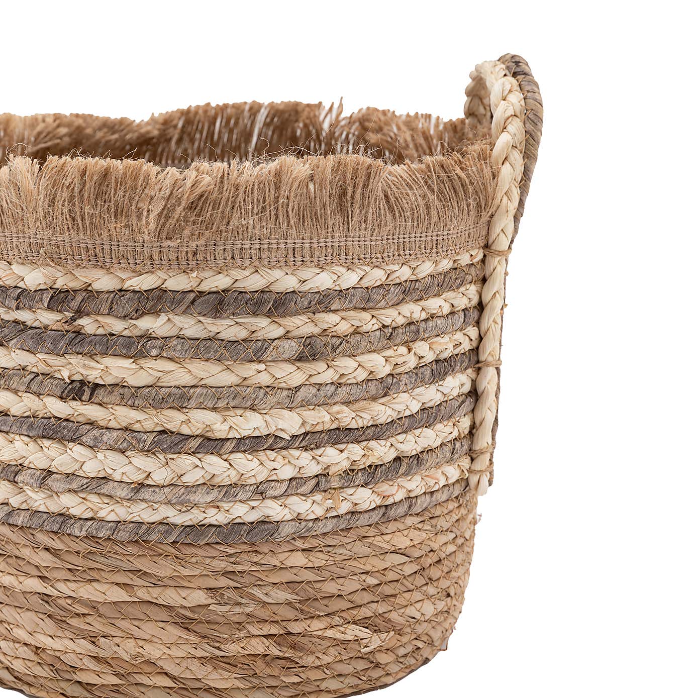 Set of 3 Fringed Woven Stripe Storage Baskets
