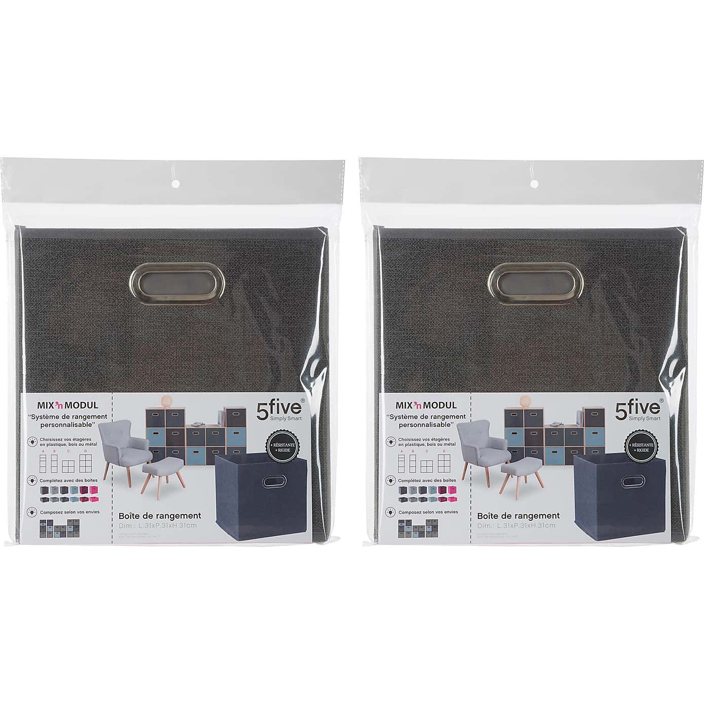 Mix and Modul Set of 2 Linen Effect Cube Storage Boxes