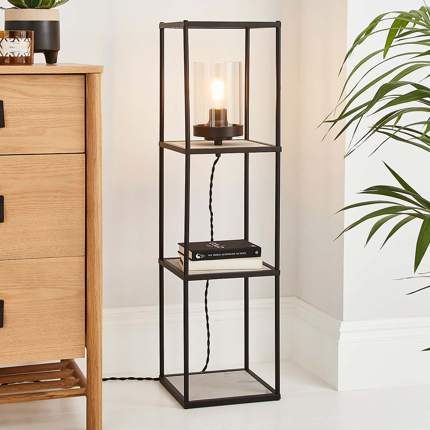 Aiko Midi Shelved Floor Lamp Black and Faux Marble
