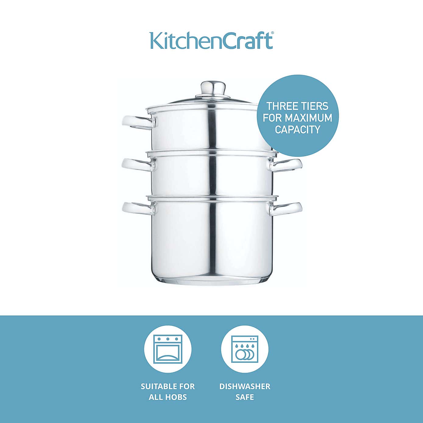 KitchenCraft 3-Tier Food Steamer with Glass Lid