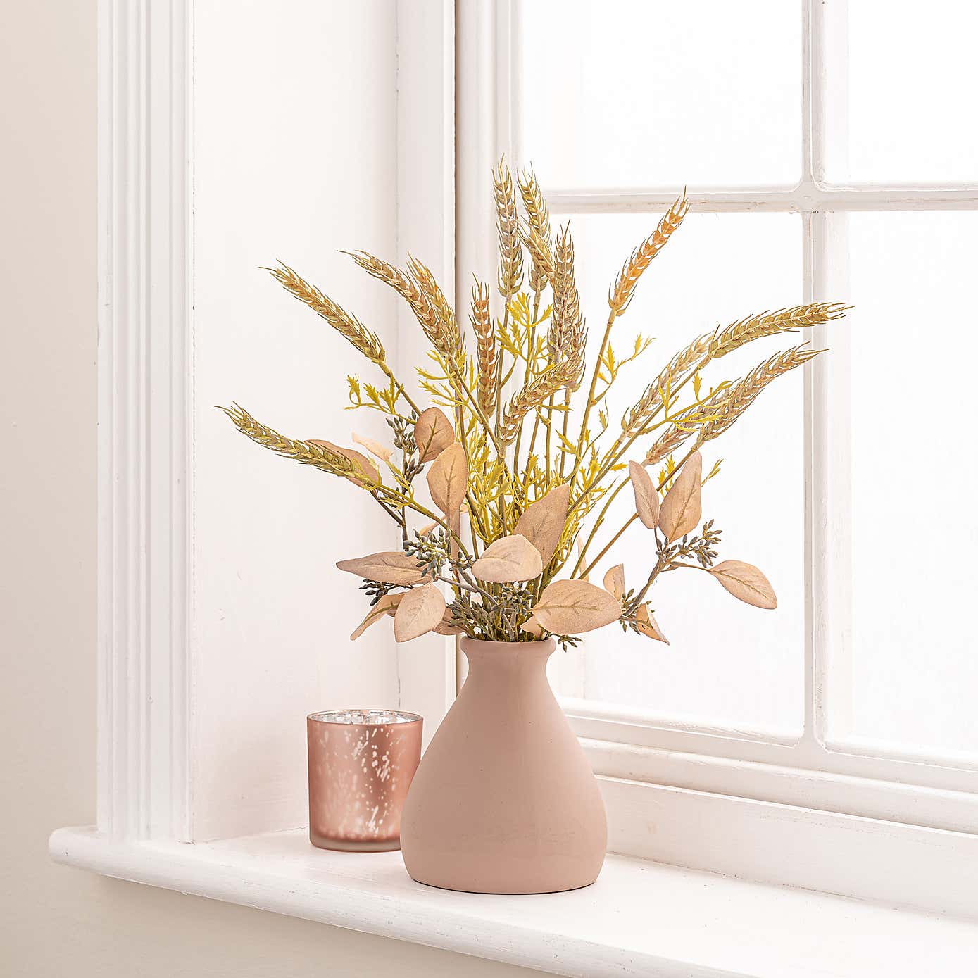 Artificial Wheat Bouquet in Blush Ceramic Vase