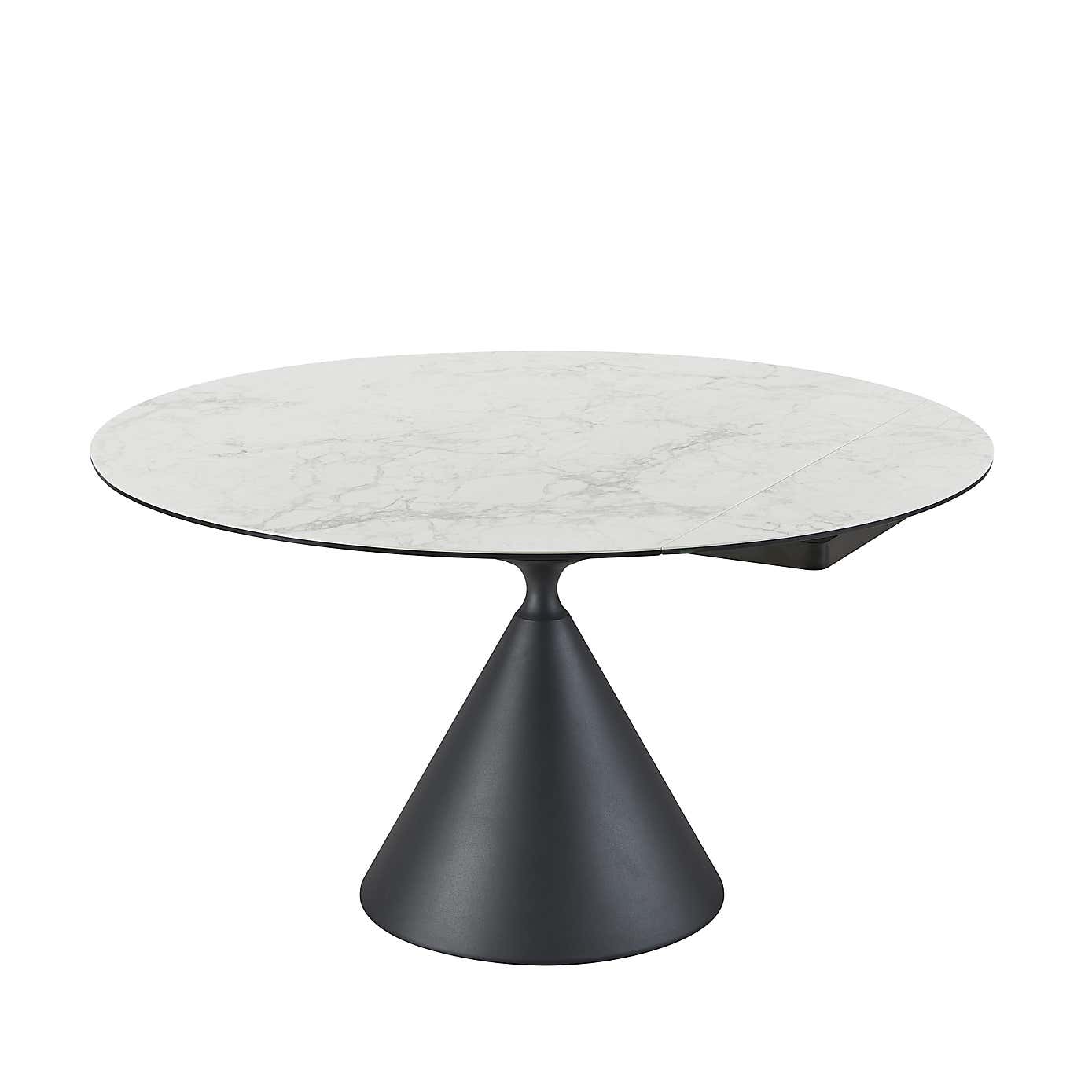 Indus Valley Camden 4-6 Seater Round Extendable Dining Table With 6 Pebble Taupe Dining Chairs