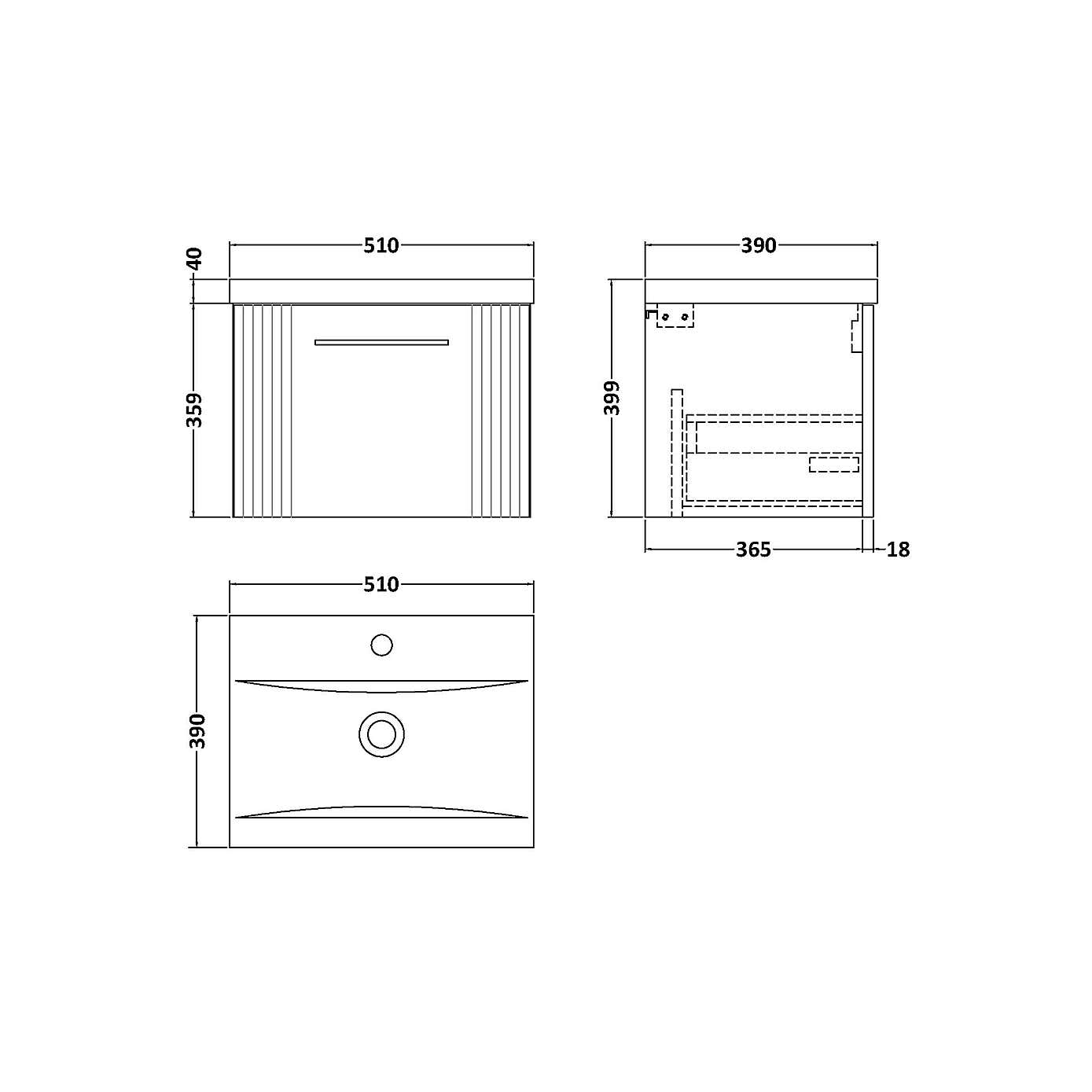 Deco Wall Mounted Single Drawer Vanity Unit with Basin