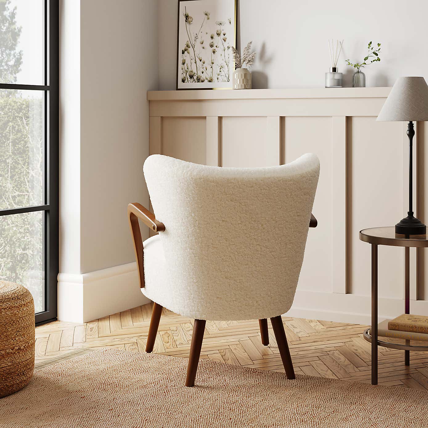 Eliza Ivory Borg Wooden Arm Cocktail Chair