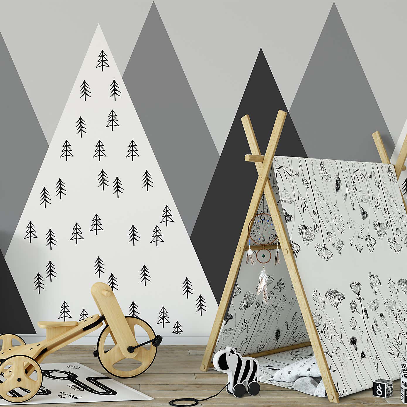 Geo Mountain Mono Mural