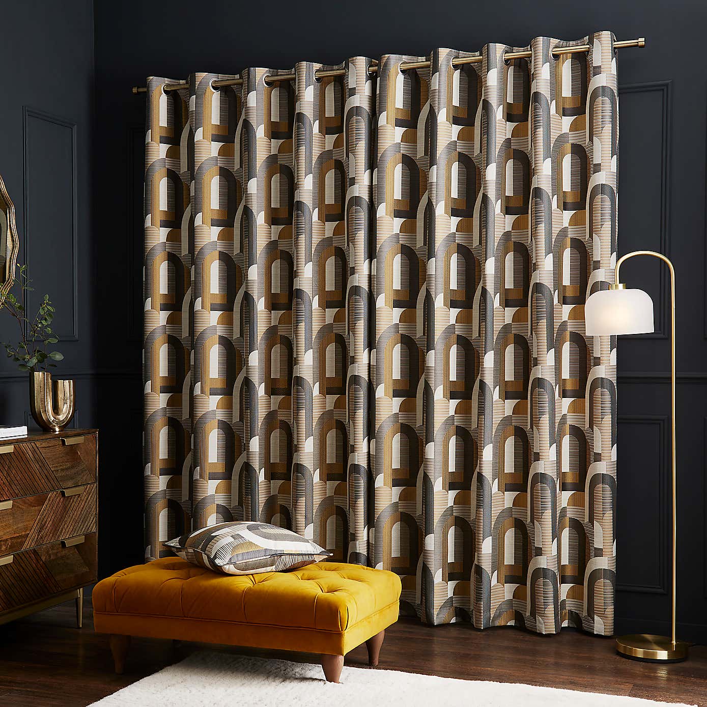 Alvin Geometric Jacquard Eyelet Curtains