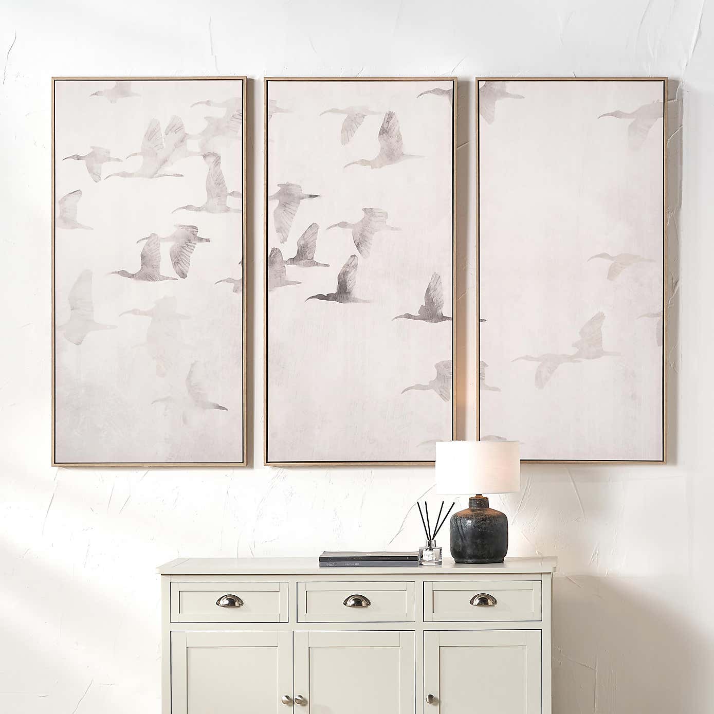 Set of 3 Birds Natural Framed Canvases