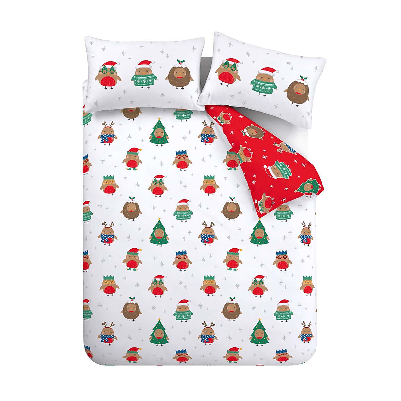 Catherine Lansfield Party Robins Duvet Cover and Pillowcase Set