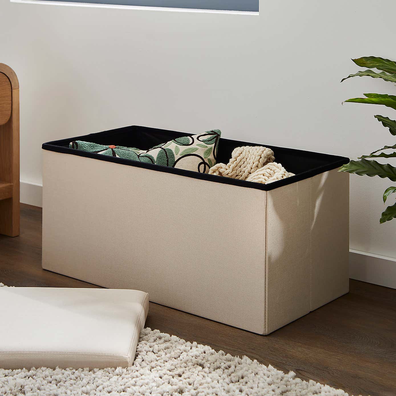 Faux Linen Rectangular Ottoman