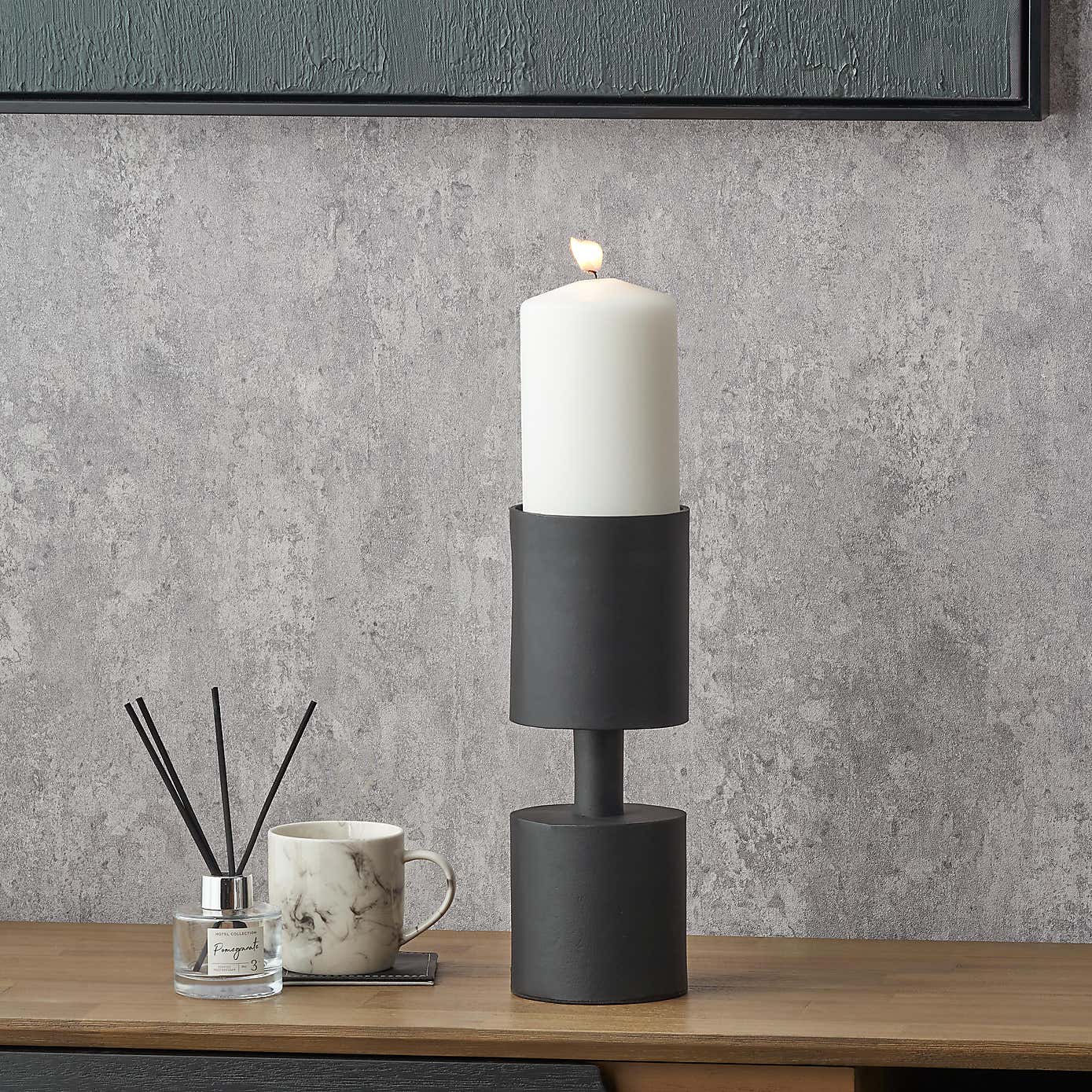 Matt Black Pillar Candle Holder