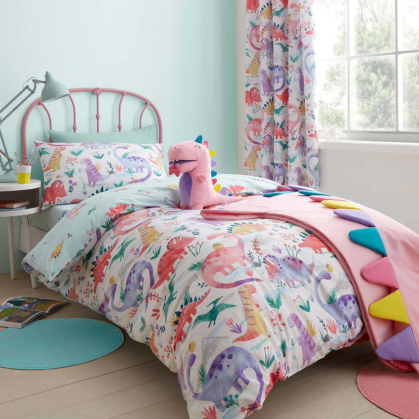 Dinosaur Pink Reversible Duvet Cover and Pillowcase Set