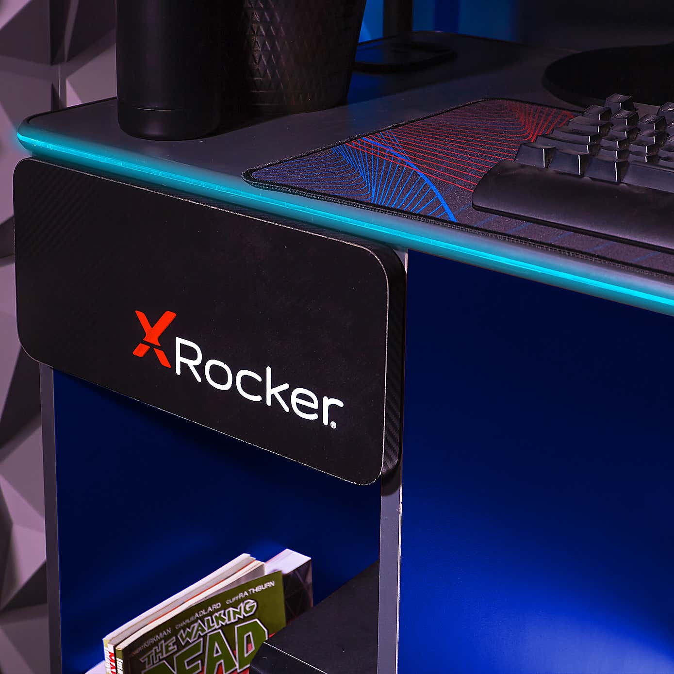 X Rocker White Carbon Tek Gaming Desk with Wireless Charging and Neo Fibre LED