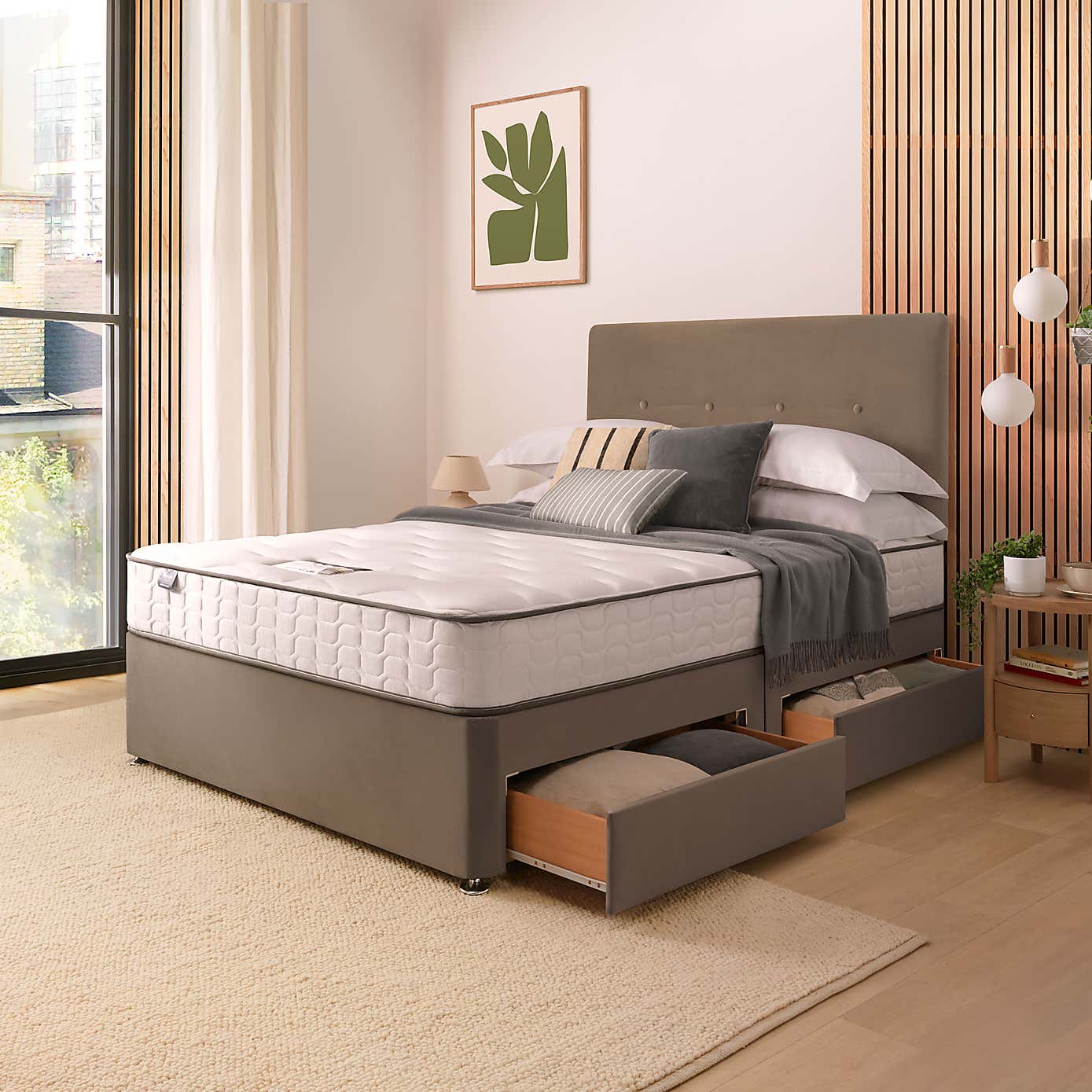 Silentnight 2 Drawer Divan Bed With Velvet Francisco Headboard