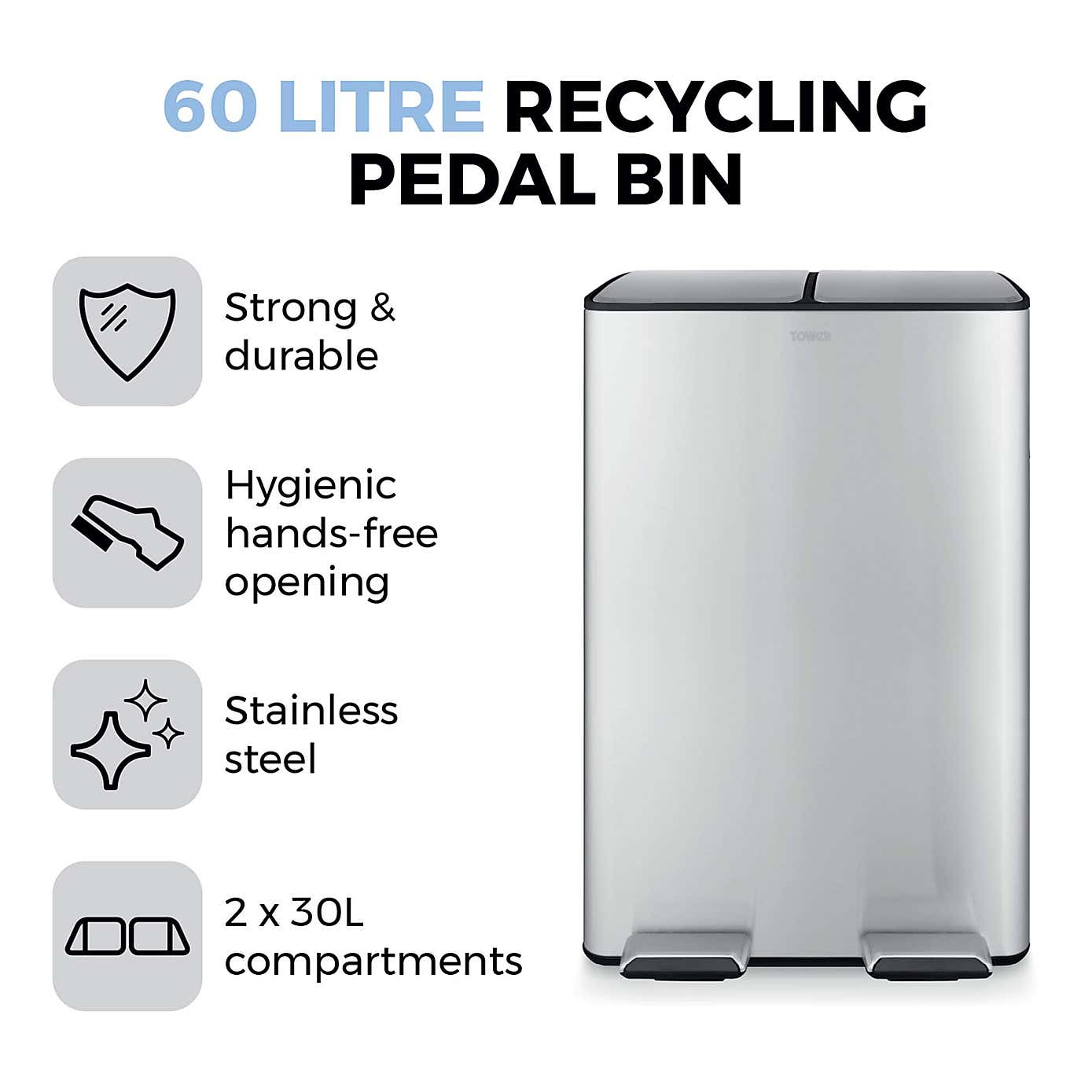 Tower 60L Recycling Pedal Bin
