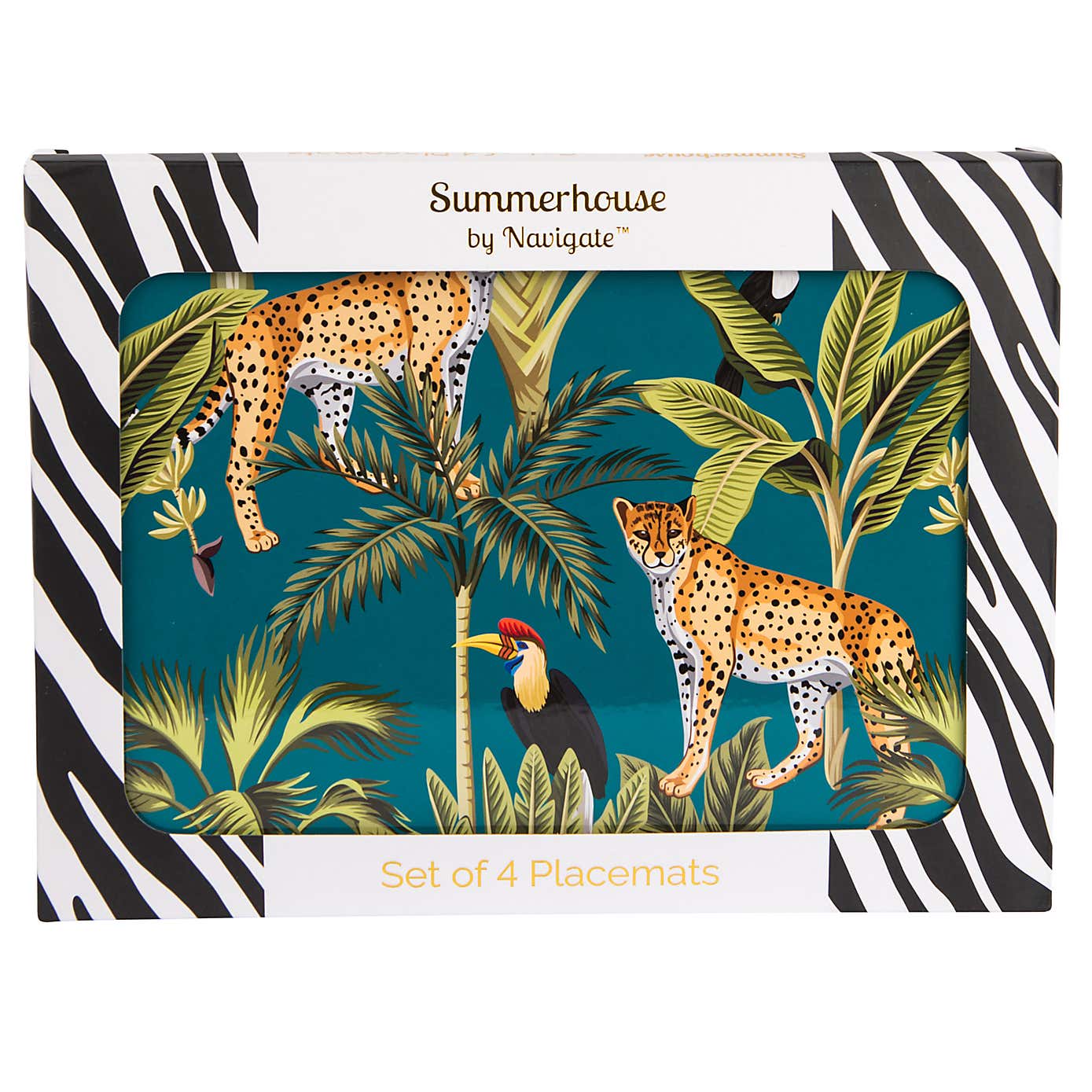 Madagascar Set of 4 Cheetah Teal Placemats