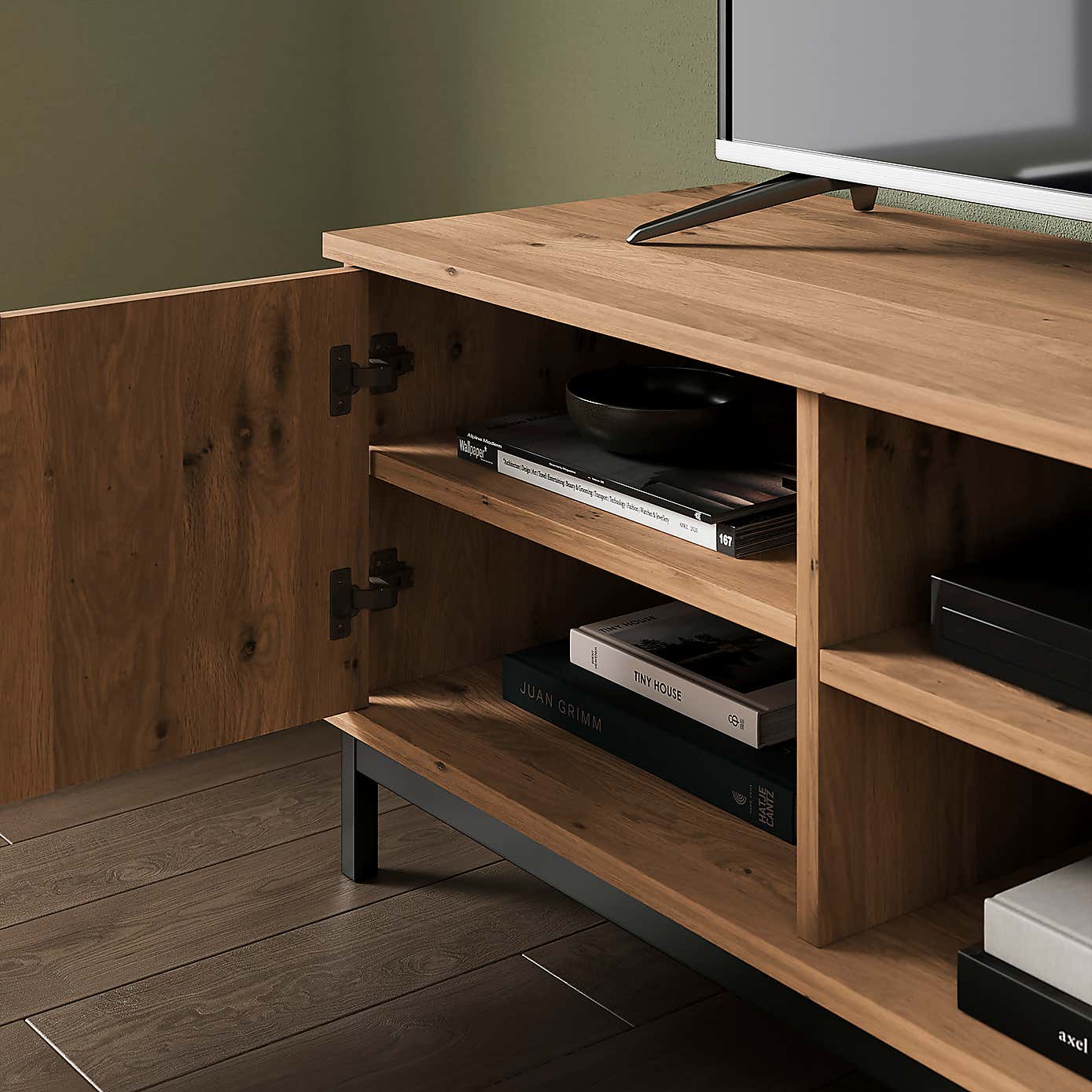 Reynolds Wide TV Unit for TVs up to 60", Rustic Oak Effect   