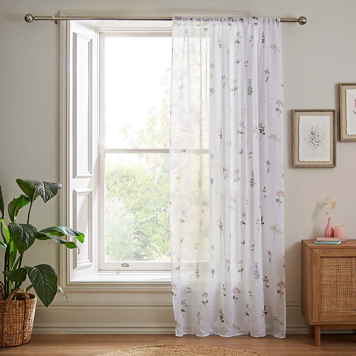 Pressed Floral Slot Top Voile Panel