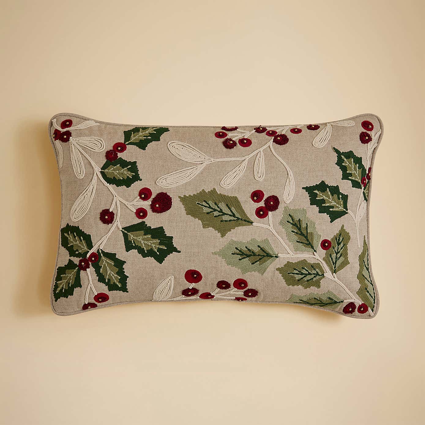 Embroidered Berries Rectangular Cushion