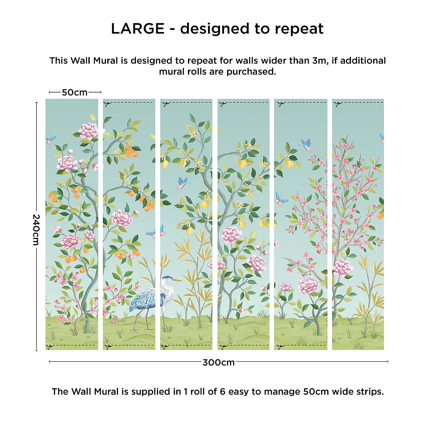 Cranberry and Laine Chinoiserie Floral Wall Mural