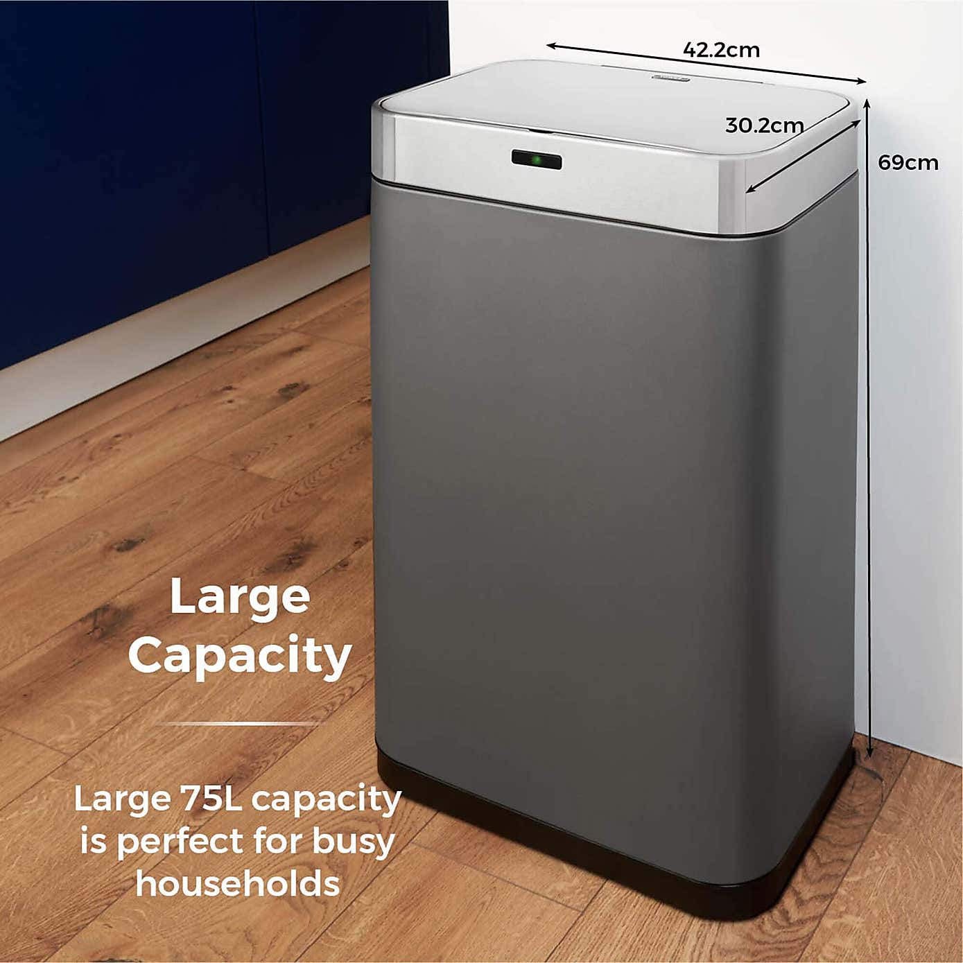 Tower 75 Litre Silver Rectangular Sensor Bin