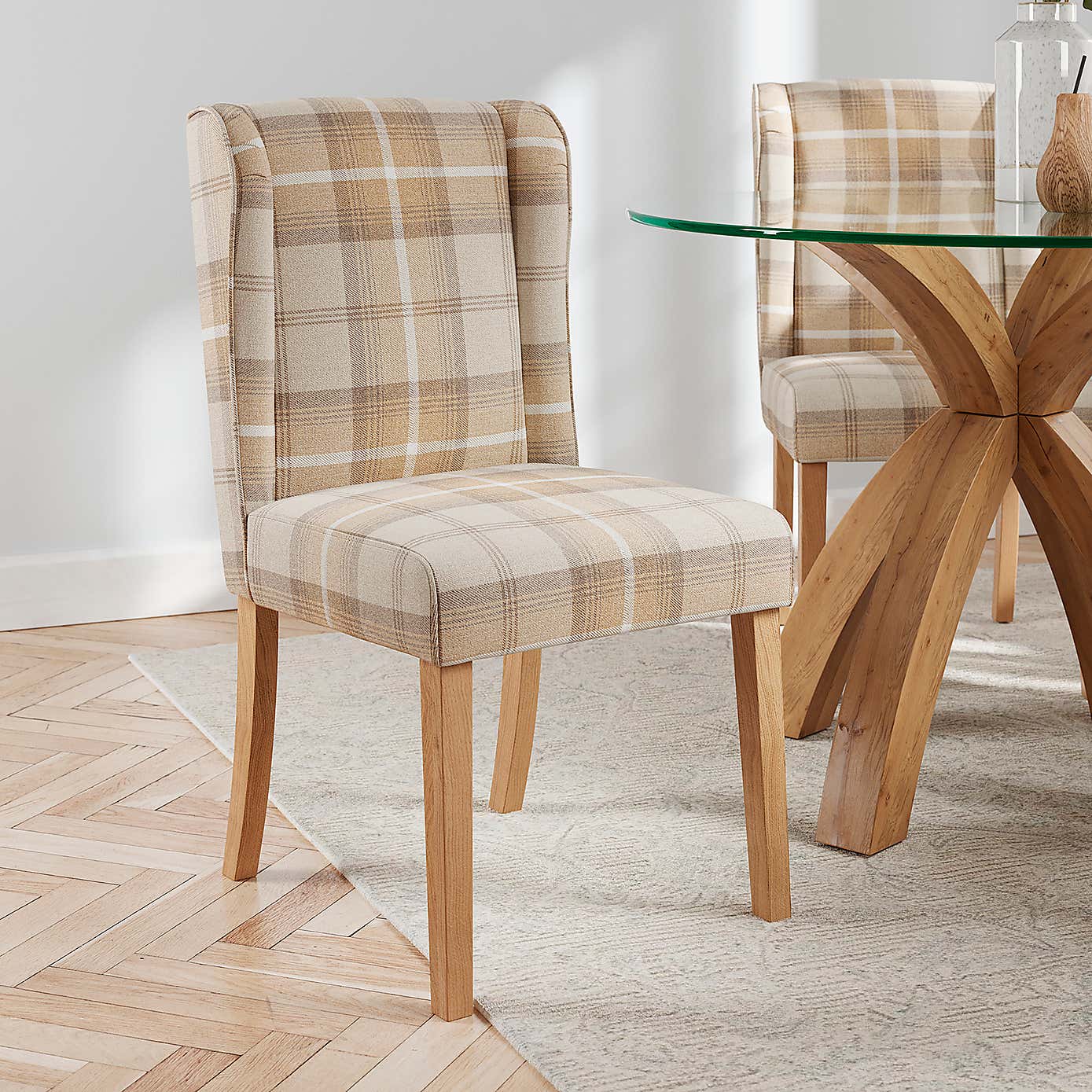 Oswald Set of 2 Country Check Dining Chairs