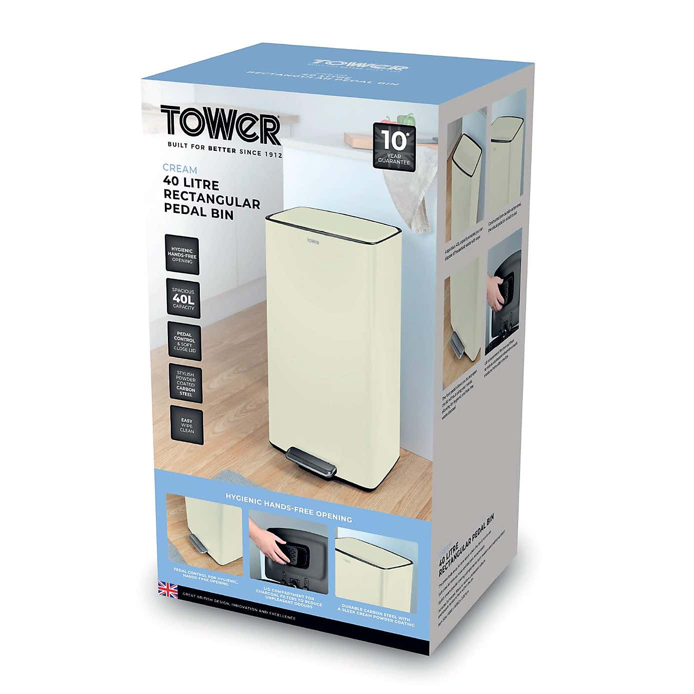 Tower 40L Rectangular Pedal Bin
