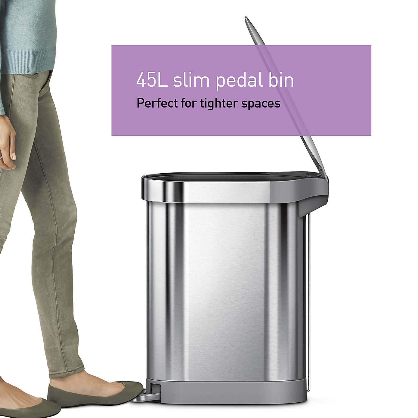 simplehuman Fingerprint Proof 45 Litre Brushed Steel Slim Pedal Bin