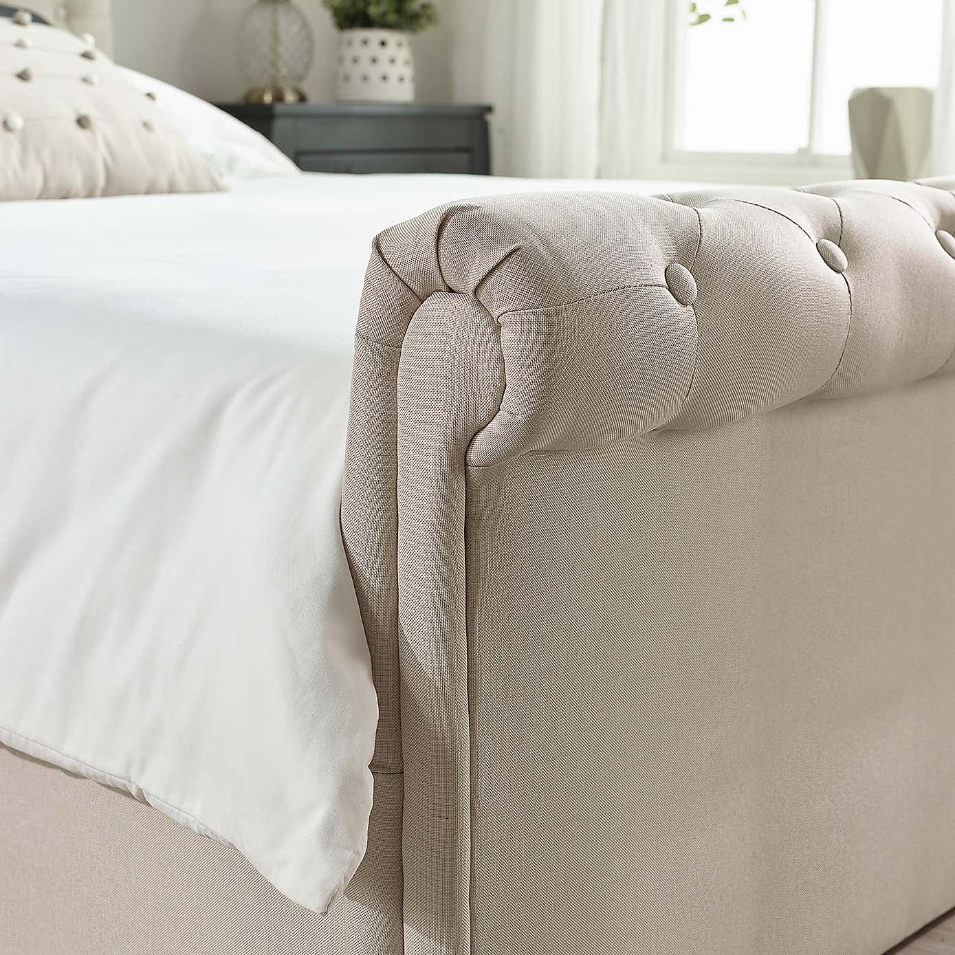 Chesterfield Linen Ottoman Bed Frame