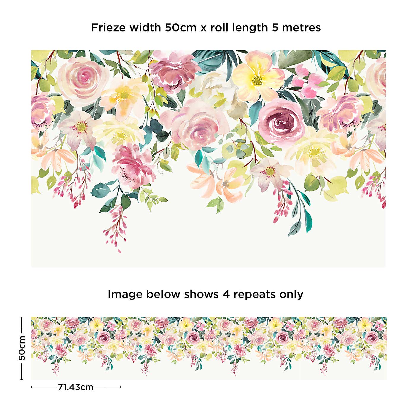 Watercolour Floral Frieze Border