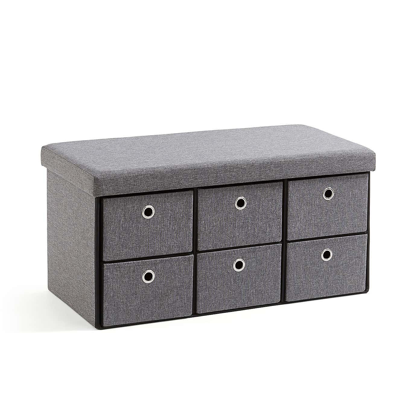 6 Drawer Faux Linen Foldable Ottoman