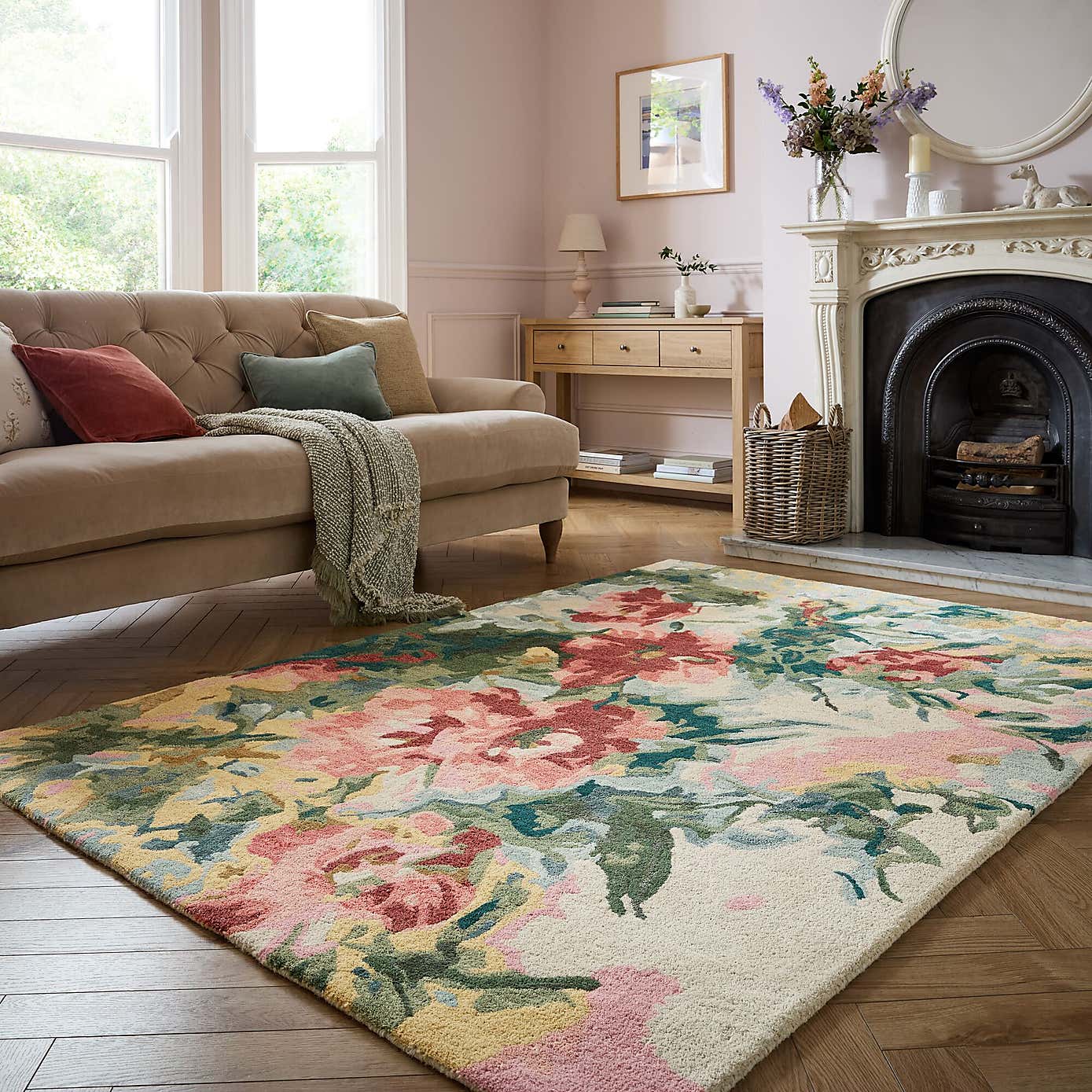 Painted Floral Wool Rug
