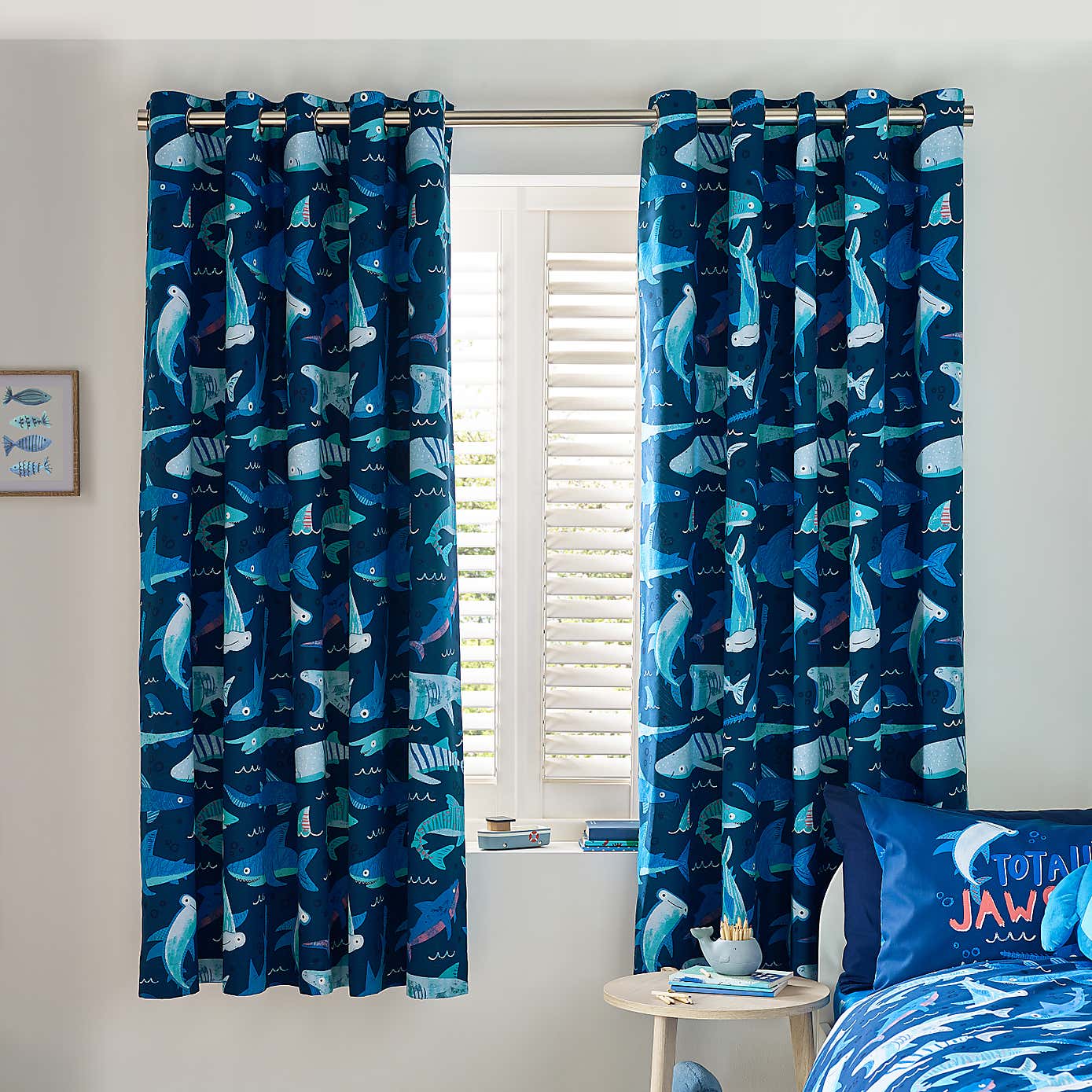 Catherine Lansfield Jawsome Shark Blackout Eyelet Curtains