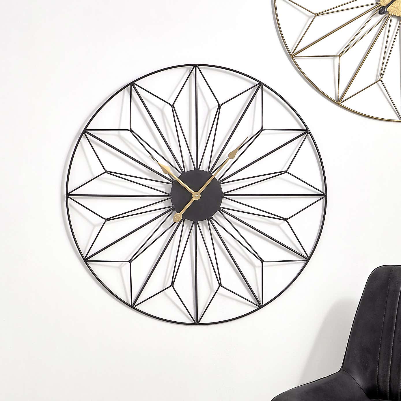 Black and Gold Geo Design Wall Clock 77cm
