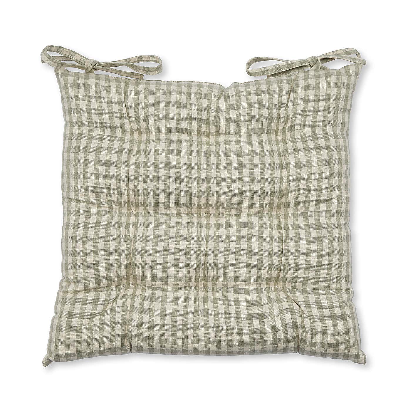 Gingham Check 9 Stitch Sage Seat Pad