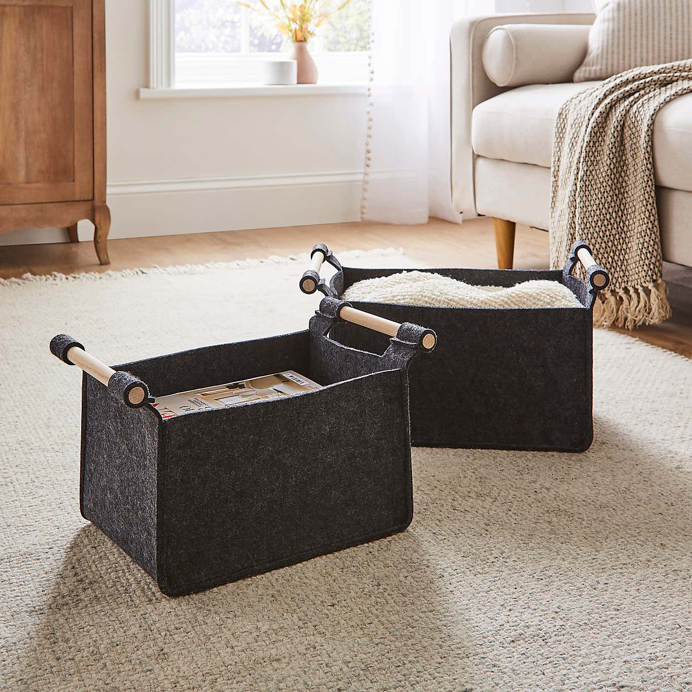 Set of 2 Felt Fabric Storage Box